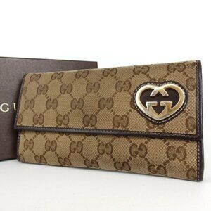 Authentic GUCCI 251861-277 Lovely heart GG canvas purse canvas [Used]